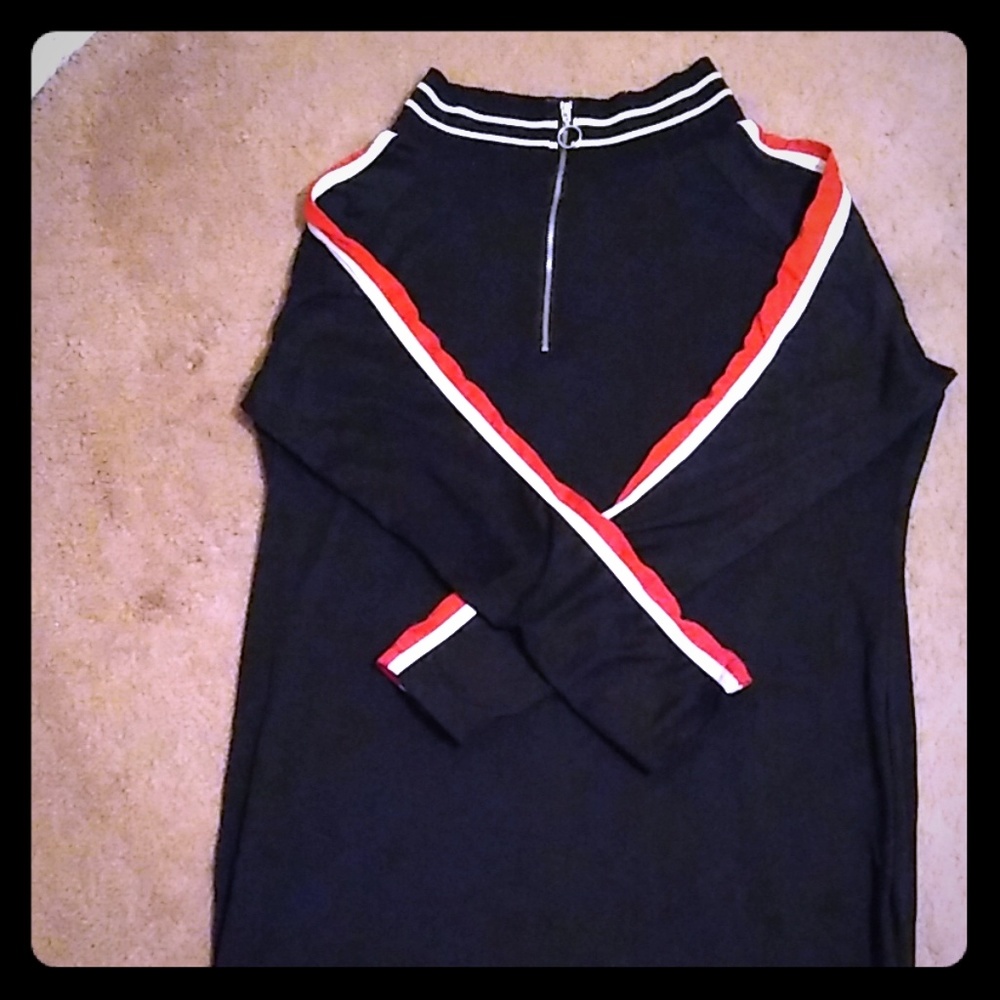 black super soft striped mock neck mini dress